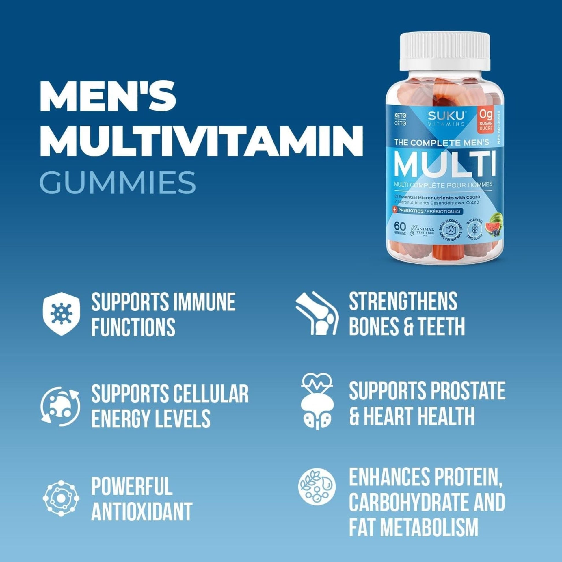 Blueberry and Watermelon Flavour, 60 Gummies | SUKU Vitamins The Complete Men's Multivitamin