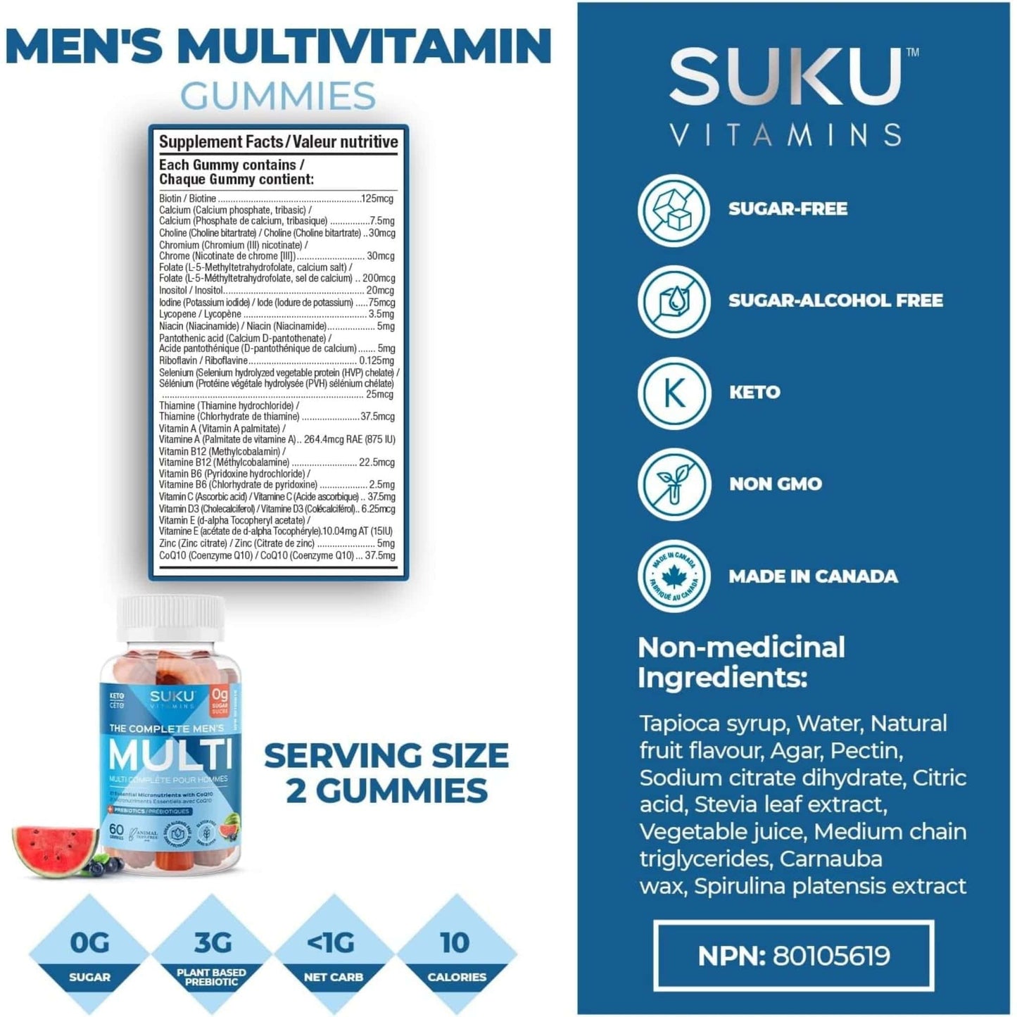 Blueberry and Watermelon Flavour, 60 Gummies | SUKU Vitamins The Complete Men's Multivitamin