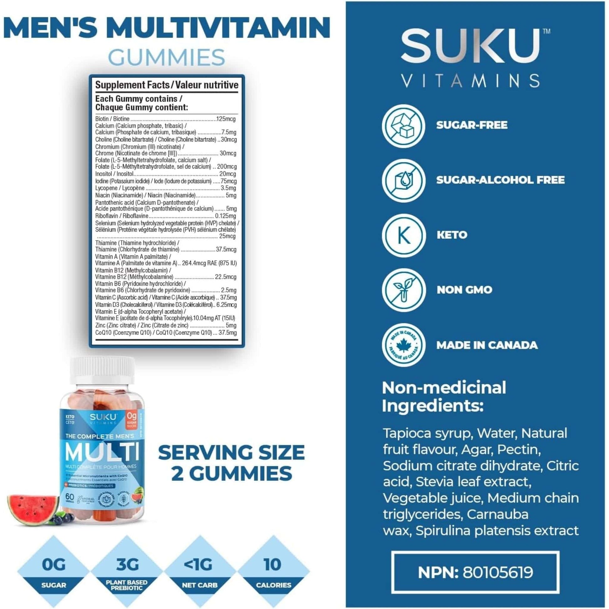 Blueberry and Watermelon Flavour, 60 Gummies | SUKU Vitamins The Complete Men's Multivitamin