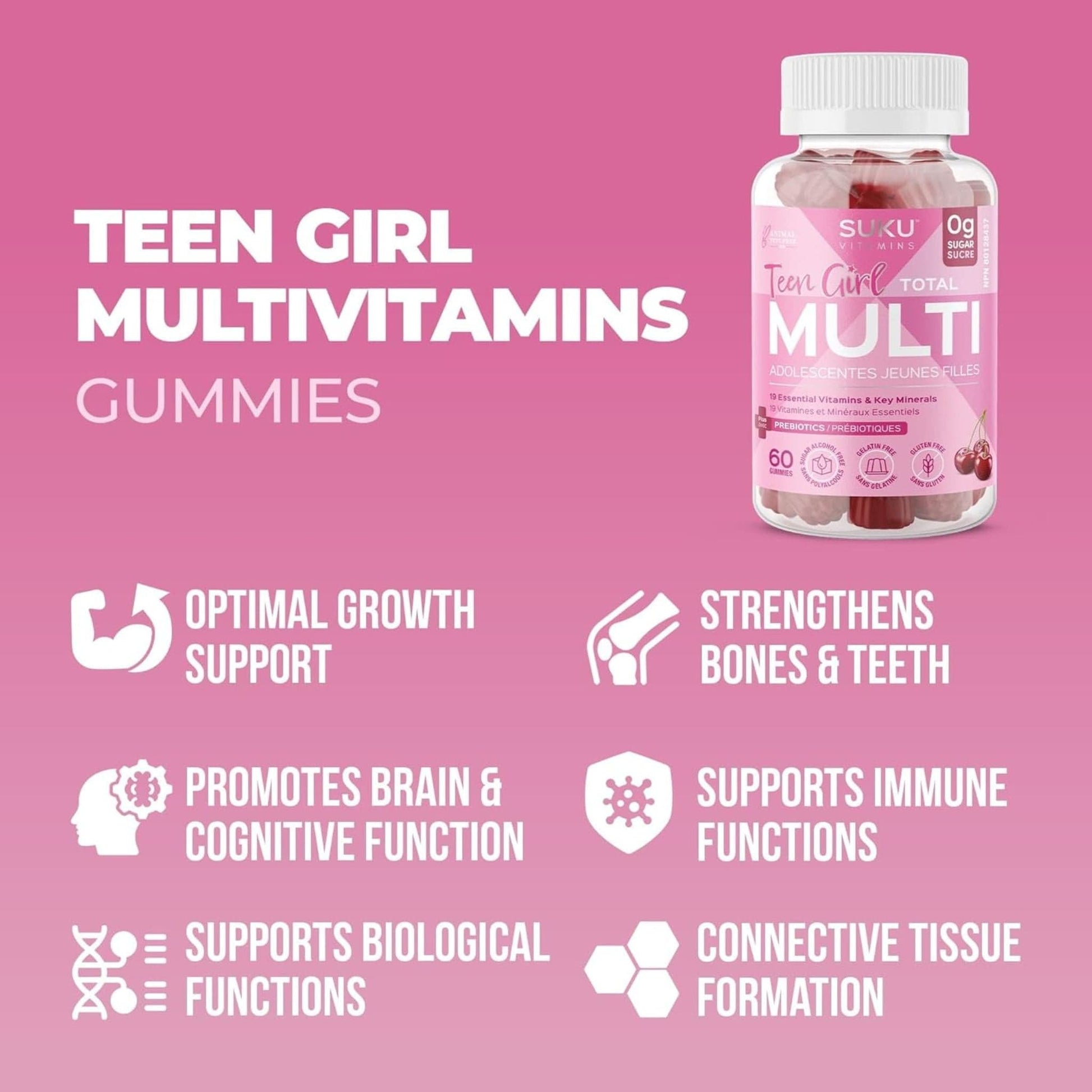 Cherry Flavour, 60 Gummies | Suku Vitamins Teen Girl Total Multivitamin