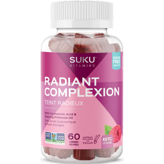 Raspberry Flavour, 60 Gummies | Suku Vitamins Radiant Complexion (with Hyaluronic Acid & Evening Primrose Oil)