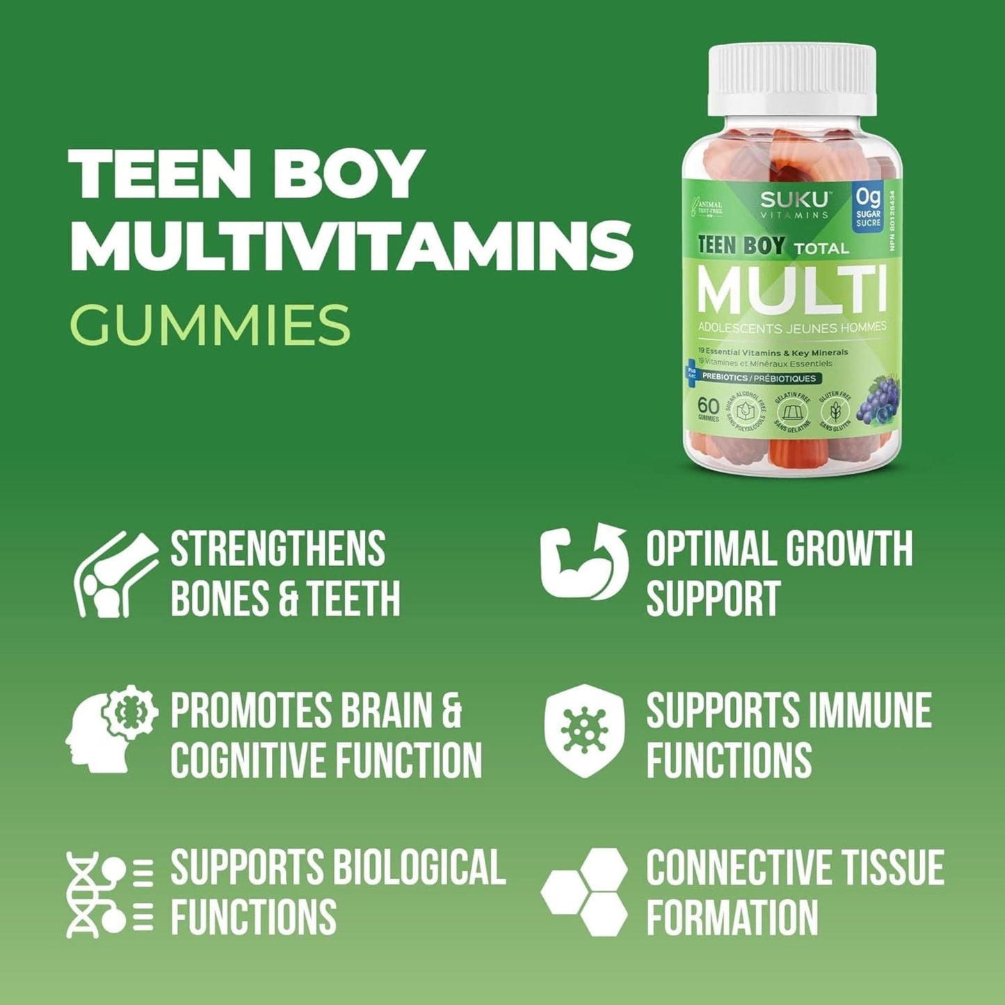 Blueberry and Grape Flavour, 60 Gummies | Suku Vitamins Teen Boy Total Multivitamin