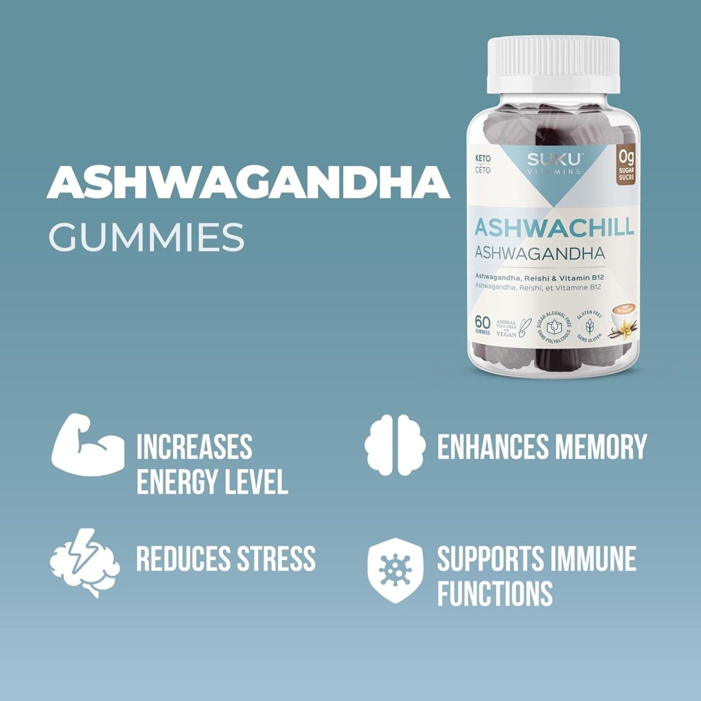 Vanilla Cappuccino Flavour, 60 Gummies  | SUKU Vitamins Aswachill Ashwagandha