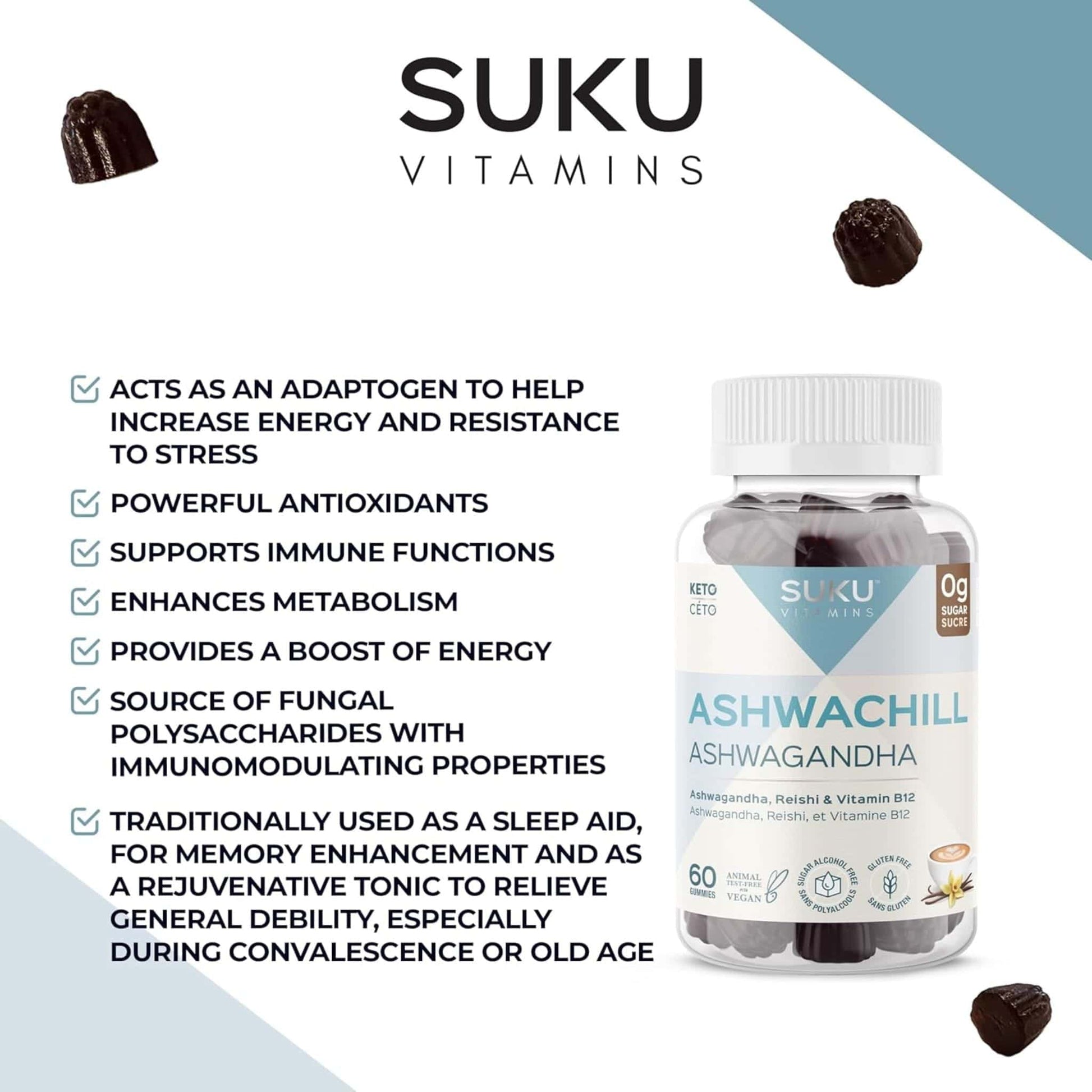 Vanilla Cappuccino Flavour, 60 Gummies  | SUKU Vitamins Aswachill Ashwagandha