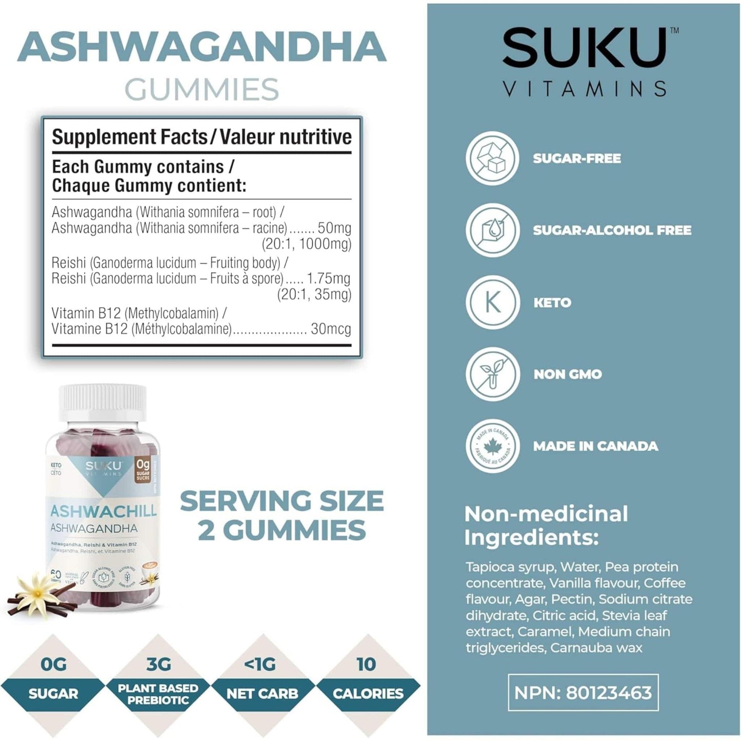 Vanilla Cappuccino Flavour, 60 Gummies  | SUKU Vitamins Aswachill Ashwagandha