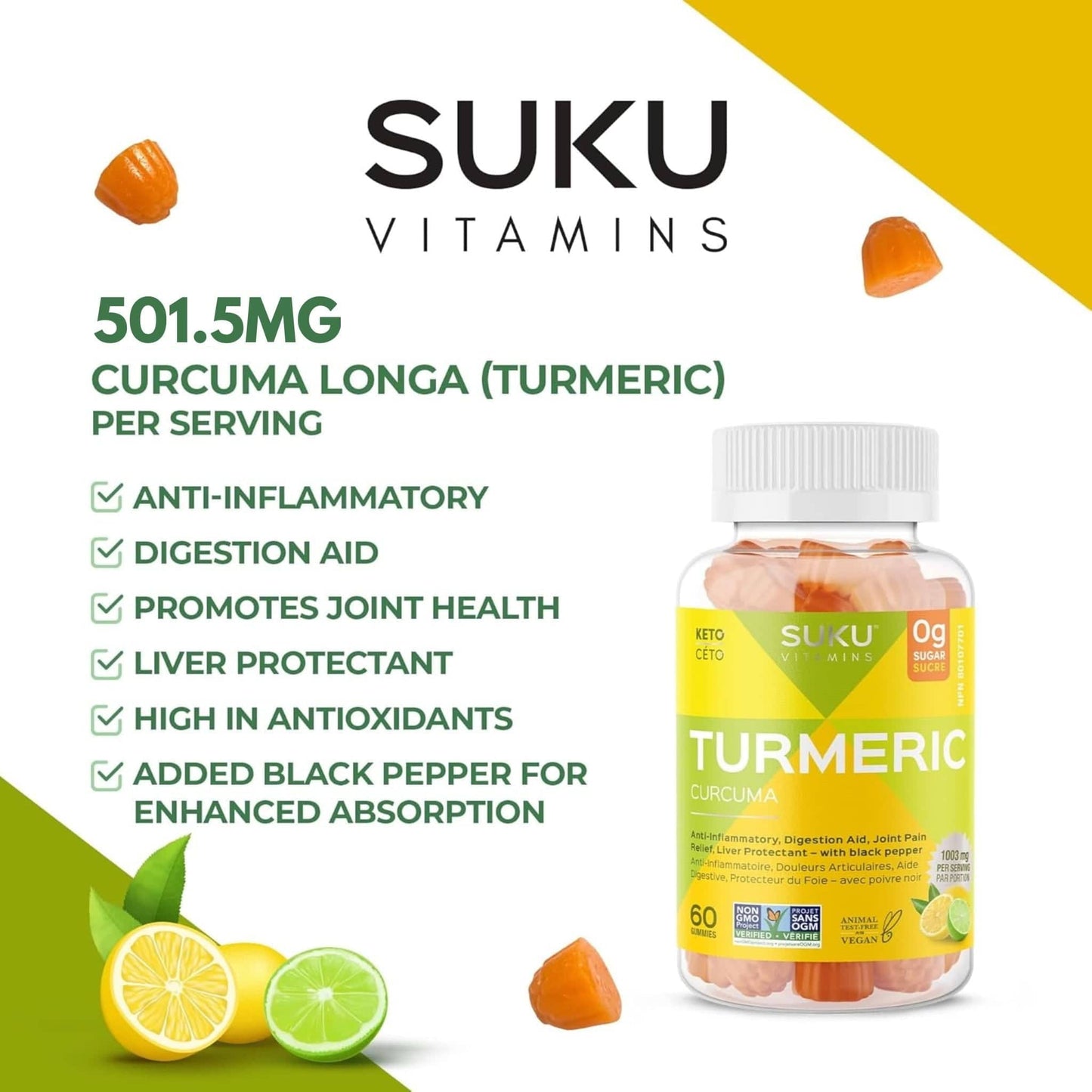 Lemon Lime Flavour, 60 Gummies | Suku Vitamins Turmeric