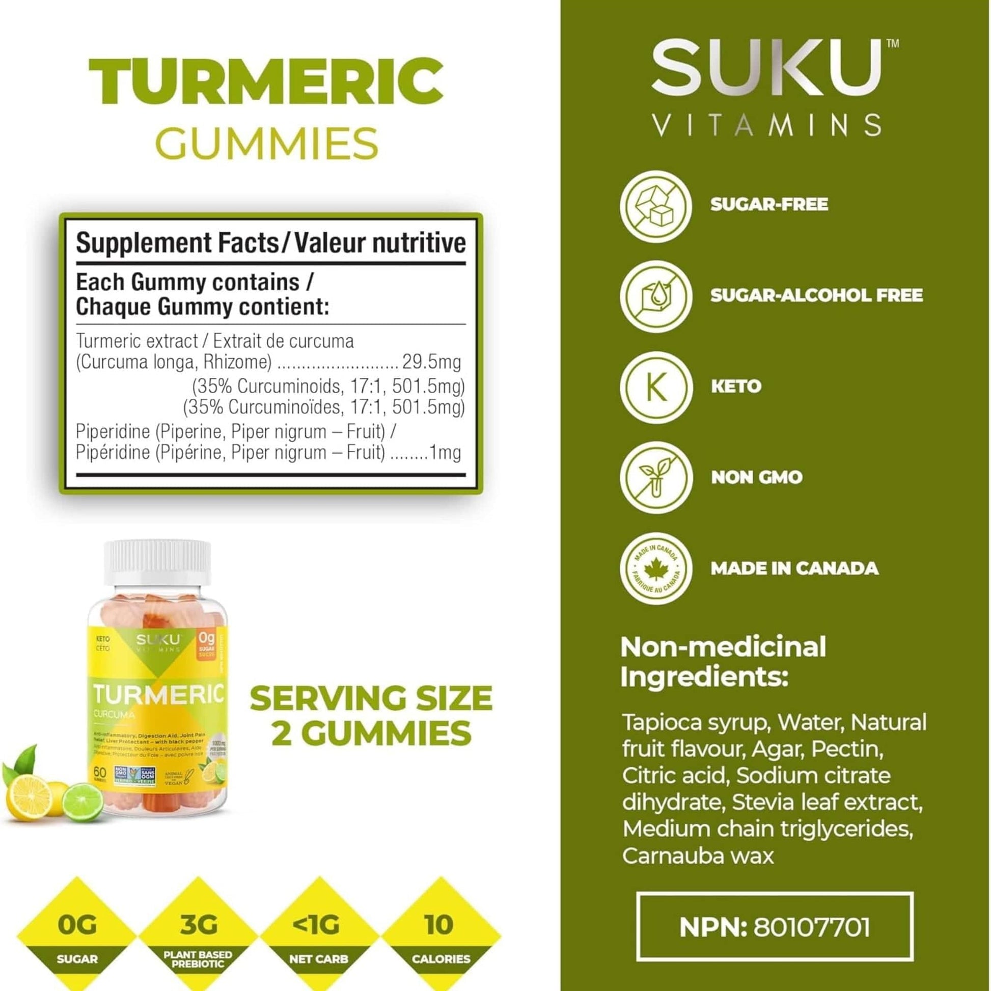 Lemon Lime Flavour, 60 Gummies | Suku Vitamins Turmeric