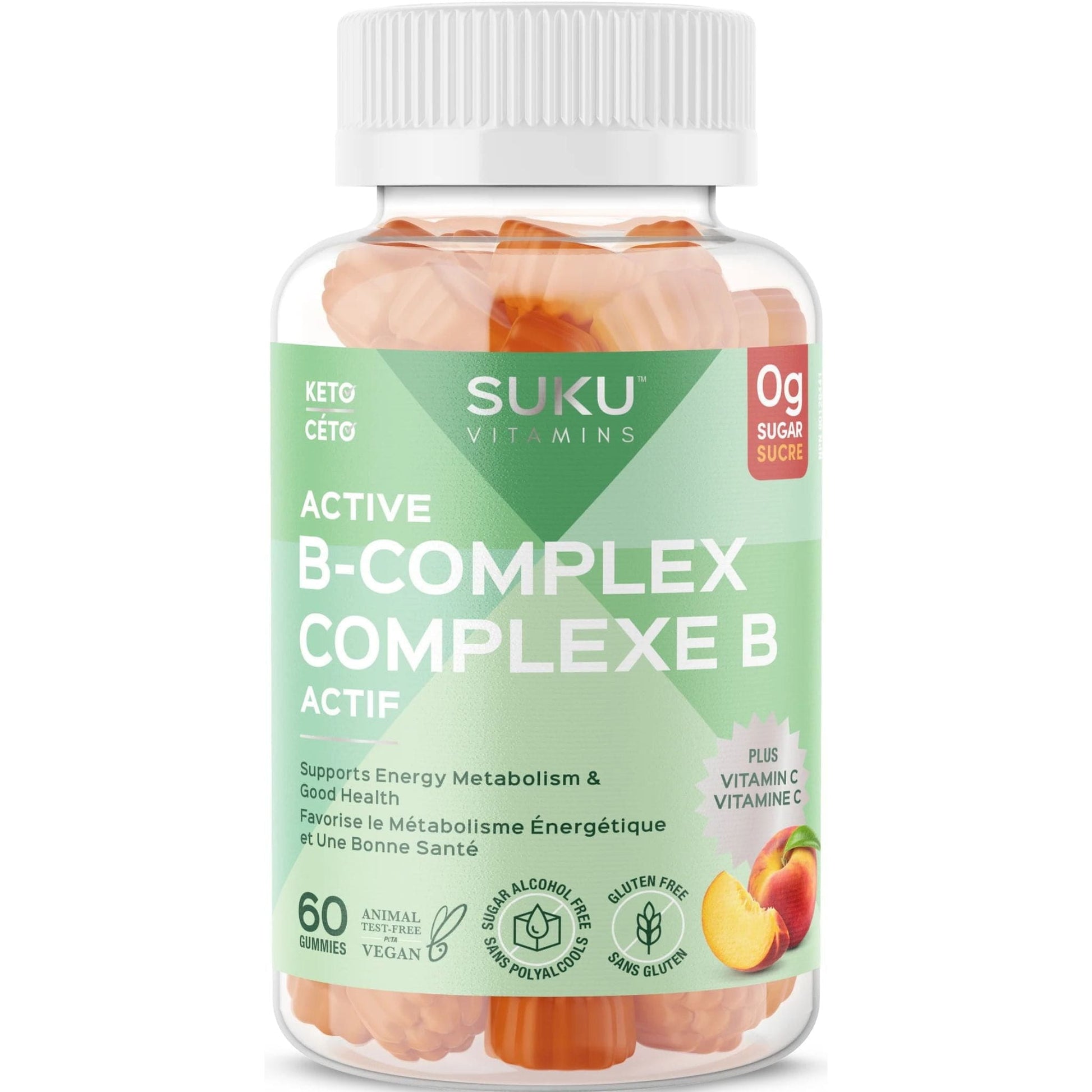 Peach Flavour, 60 Gummies | Suku Vitamins Active B-Complex Gummies
