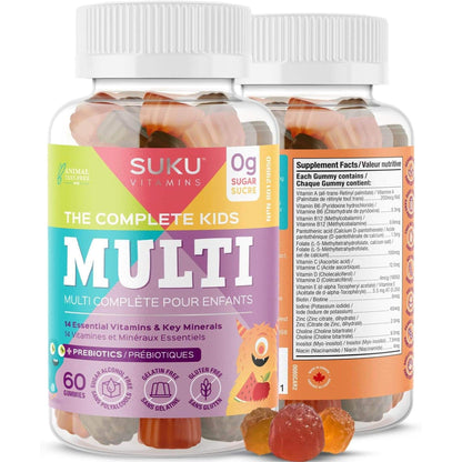 Apple and Watermelon Flavour, 60 Gummies | Suku Vitamins Complete Kids Gummy Multivitamin (with fiber)