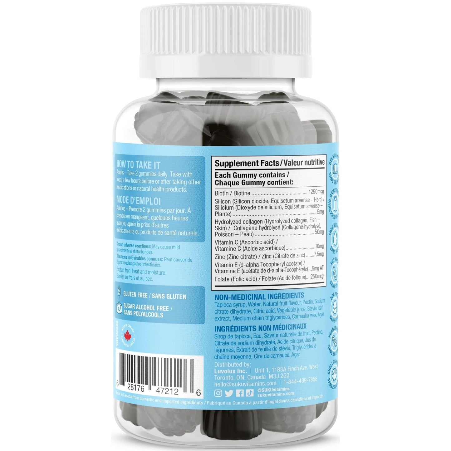 Blueberry Lemon Flavour, 60 Gummies | Suku Vitamins Luscious Hair (Silicon, Collagen & Biotin for Hair, Skin & Nails)