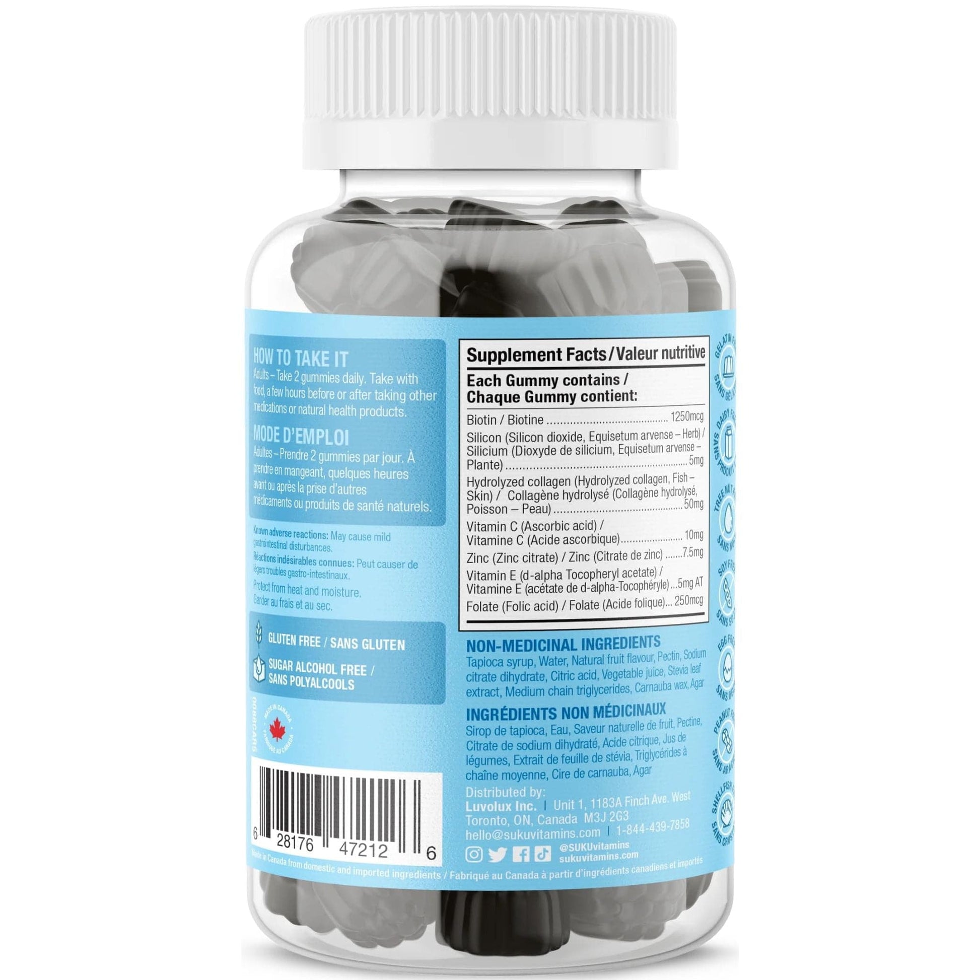Blueberry Lemon Flavour, 60 Gummies | Suku Vitamins Luscious Hair (Silicon, Collagen & Biotin for Hair, Skin & Nails)