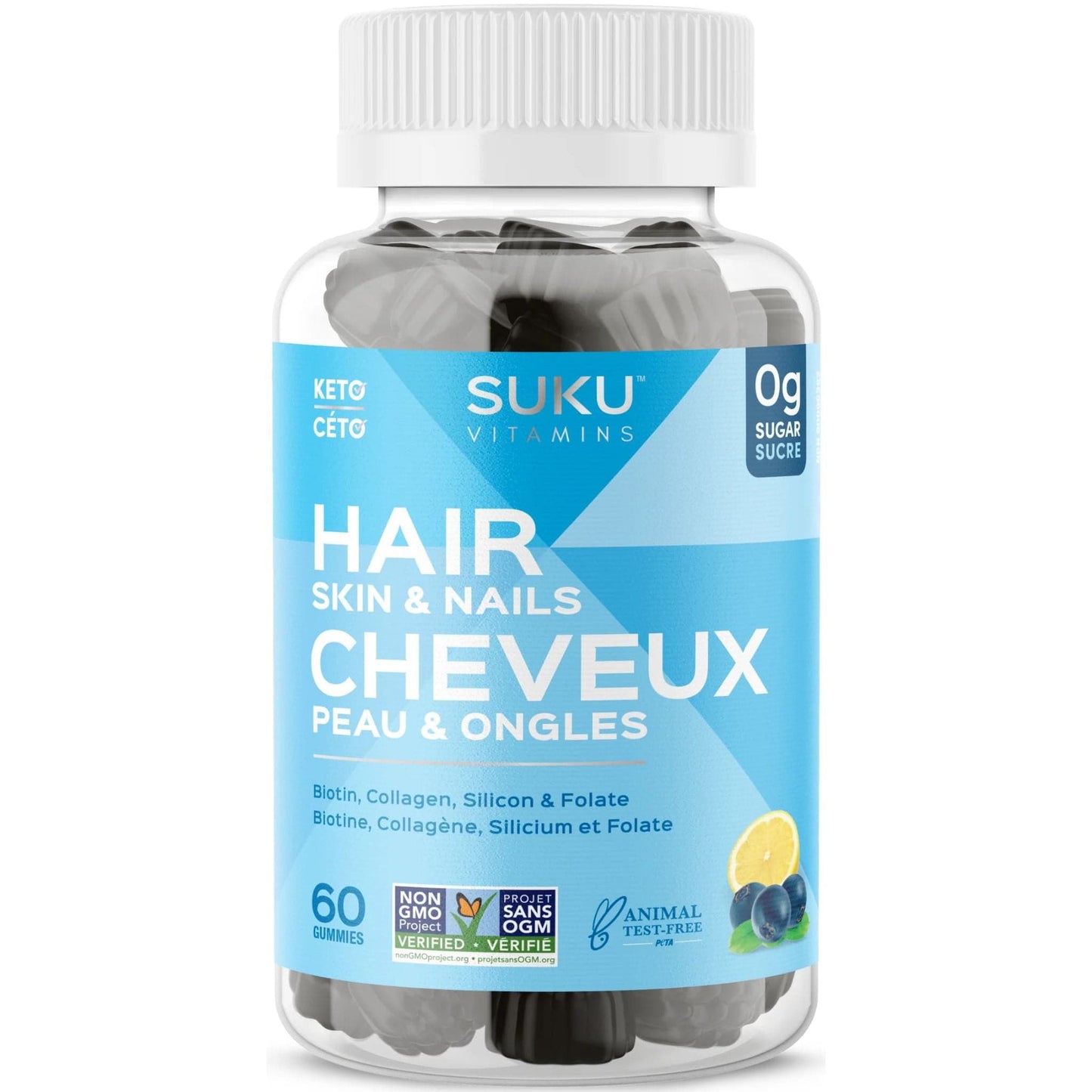Blueberry Lemon Flavour, 60 Gummies | Suku Vitamins Luscious Hair (Silicon, Collagen & Biotin for Hair, Skin & Nails)