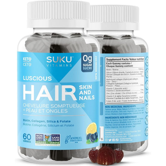 Blueberry Lemon Flavour, 60 Gummies | Suku Vitamins Luscious Hair (Silicon, Collagen & Biotin for Hair, Skin & Nails)