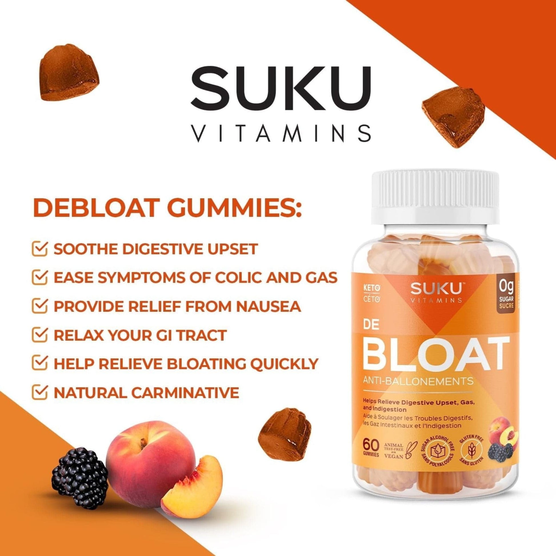 Peach Berry Flavour, 60 Gummies | Suku Vitamins Debloat