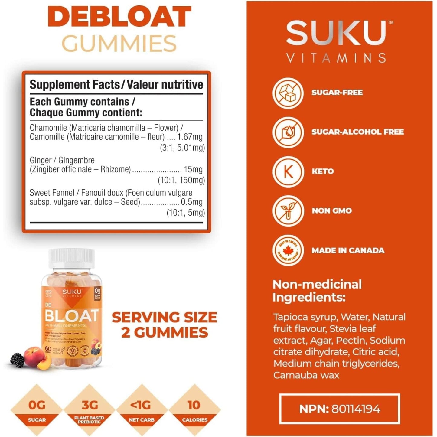 Peach Berry Flavour, 60 Gummies | Suku Vitamins Debloat