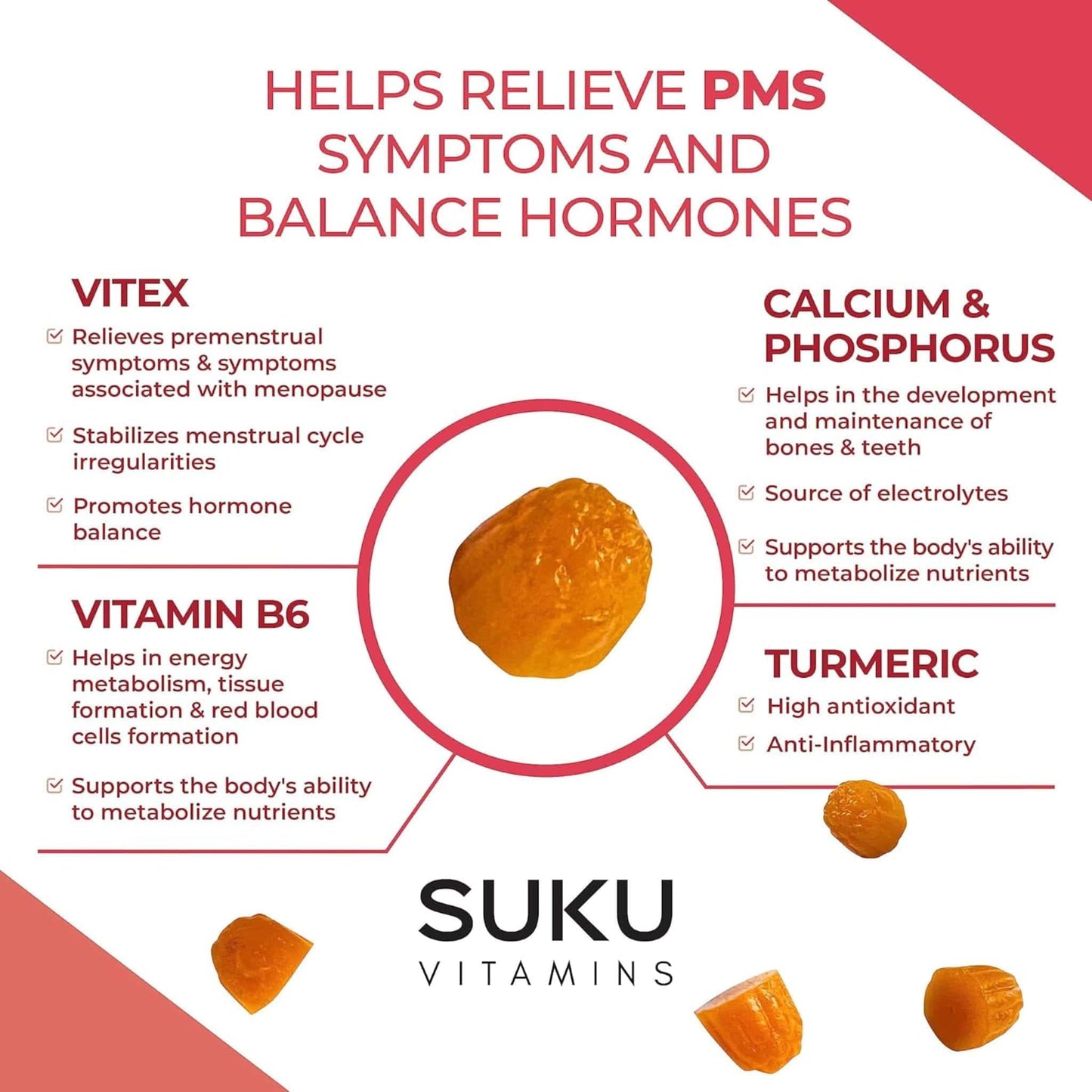 Peach Mango Flavour, 60 Gummies | SUKU Vitamins Hormone Hero Gummies