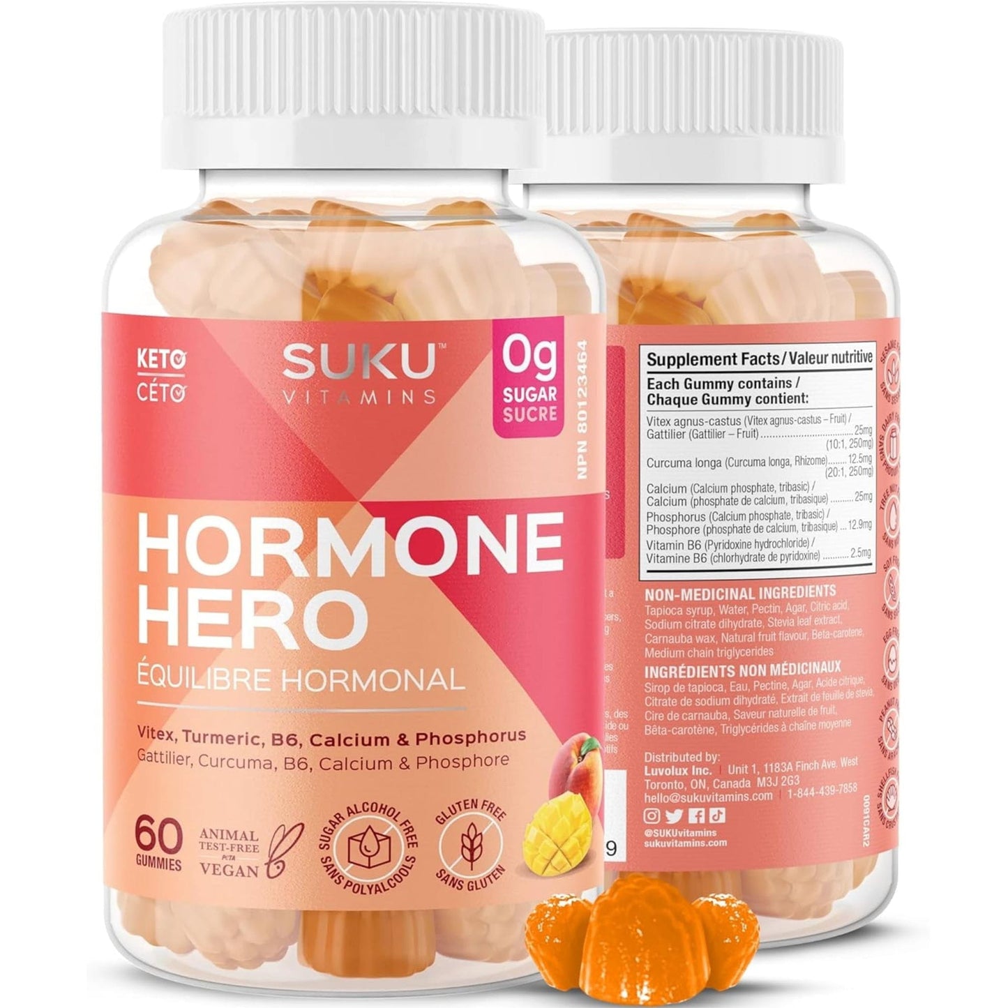 Peach Mango Flavour, 60 Gummies | SUKU Vitamins Hormone Hero Gummies