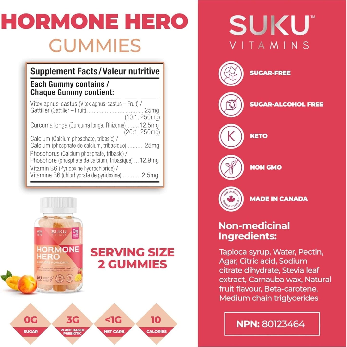 Peach Mango Flavour, 60 Gummies | SUKU Vitamins Hormone Hero Gummies