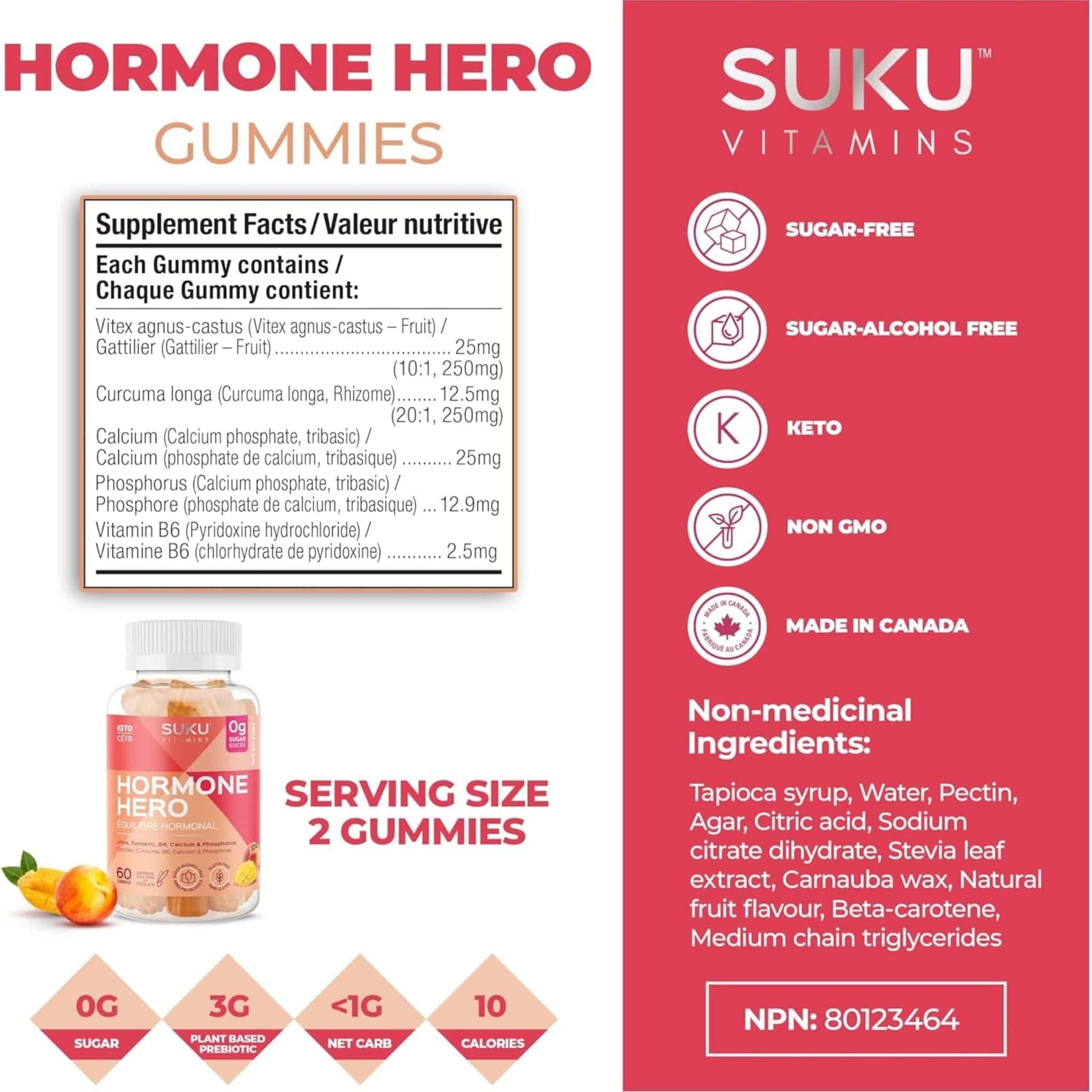 Peach Mango Flavour, 60 Gummies | SUKU Vitamins Hormone Hero Gummies