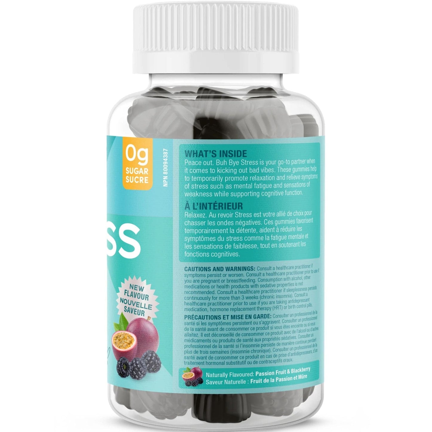 Passion Fruit and Blackberry Flavour, 60 Gummies | Suku Vitamins Buh Bye Stress Gummies (GABA, Rhodiola, L-Theanine & Lemon Balm)