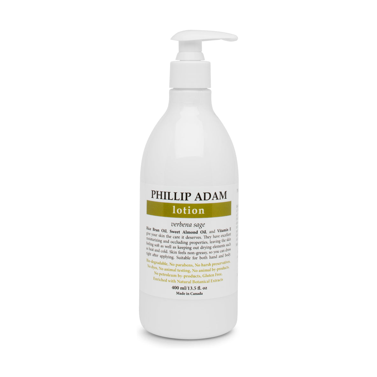 Phillip Adam Non-Greasy Hand and Body Lotion with Rice Bran and Sweet Almond Oil, 5 Scents, 60ml or 400ml - Verbena Sage / 400ml