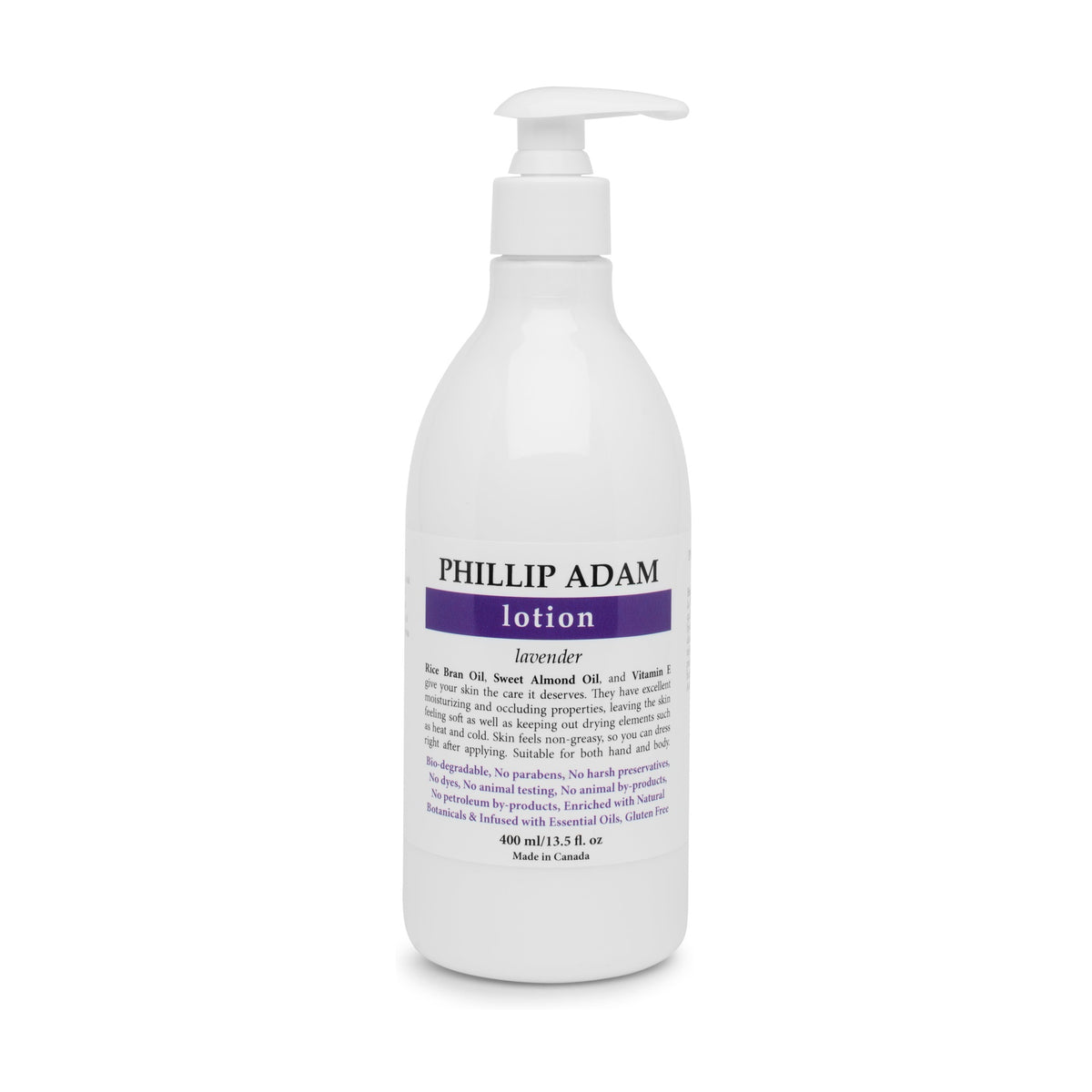Phillip Adam Non-Greasy Hand and Body Lotion with Rice Bran and Sweet Almond Oil, 5 Scents, 60ml or 400ml - Lavender / 400ml