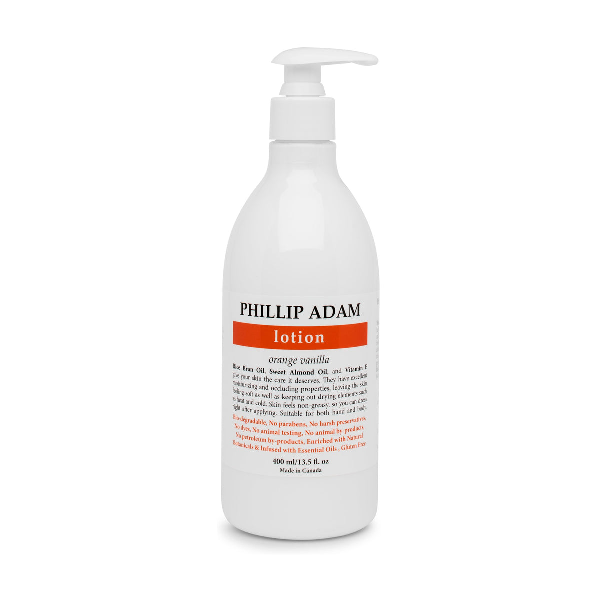 Phillip Adam Non-Greasy Hand and Body Lotion with Rice Bran and Sweet Almond Oil, 5 Scents, 60ml or 400ml - Orange Vanilla / 400ml