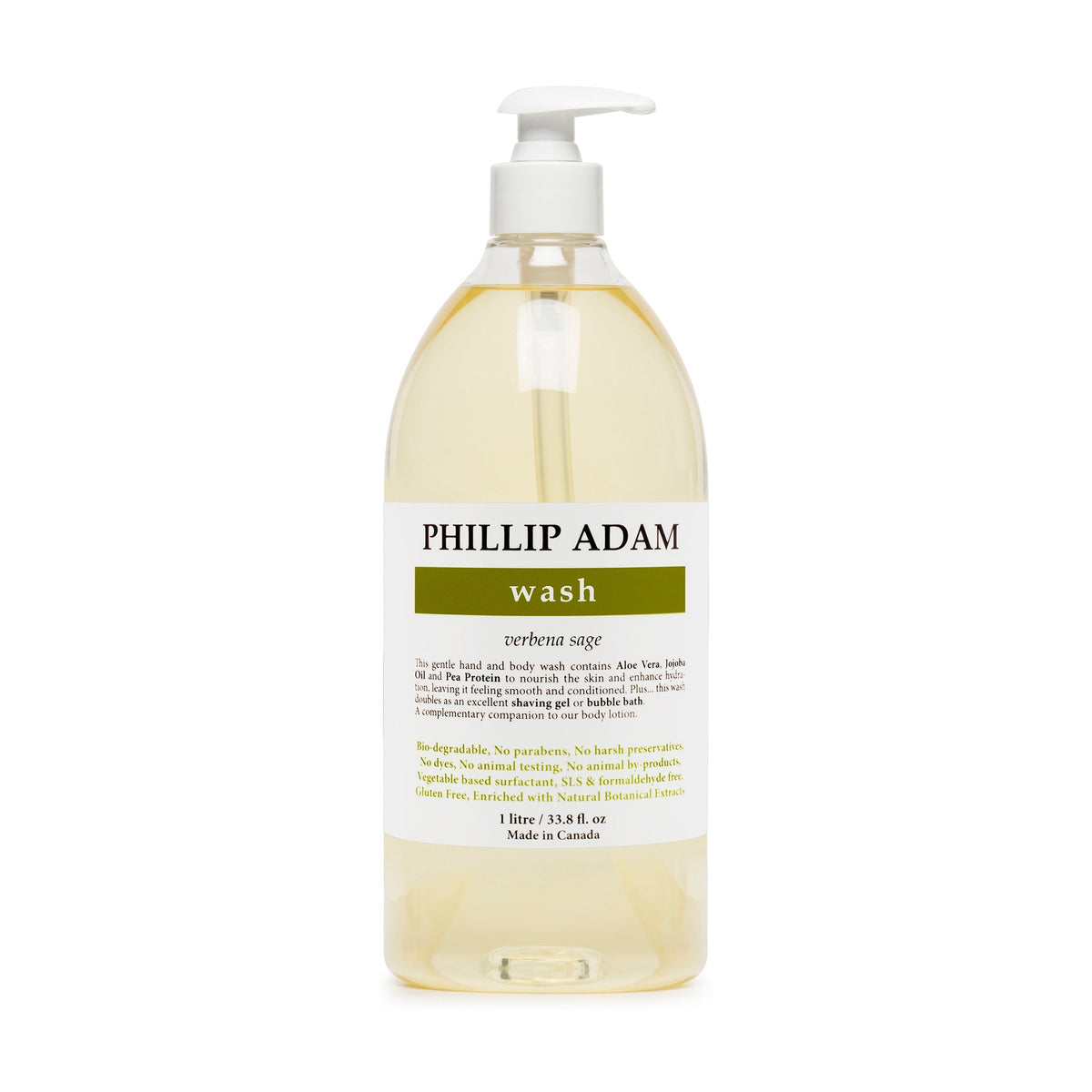 Phillip Adam Hand and Body Wash with Aloe, Jojoba and Pea Protein, 6 Scents, 60ml, 400ml or 1L - Verbena Sage / 1L