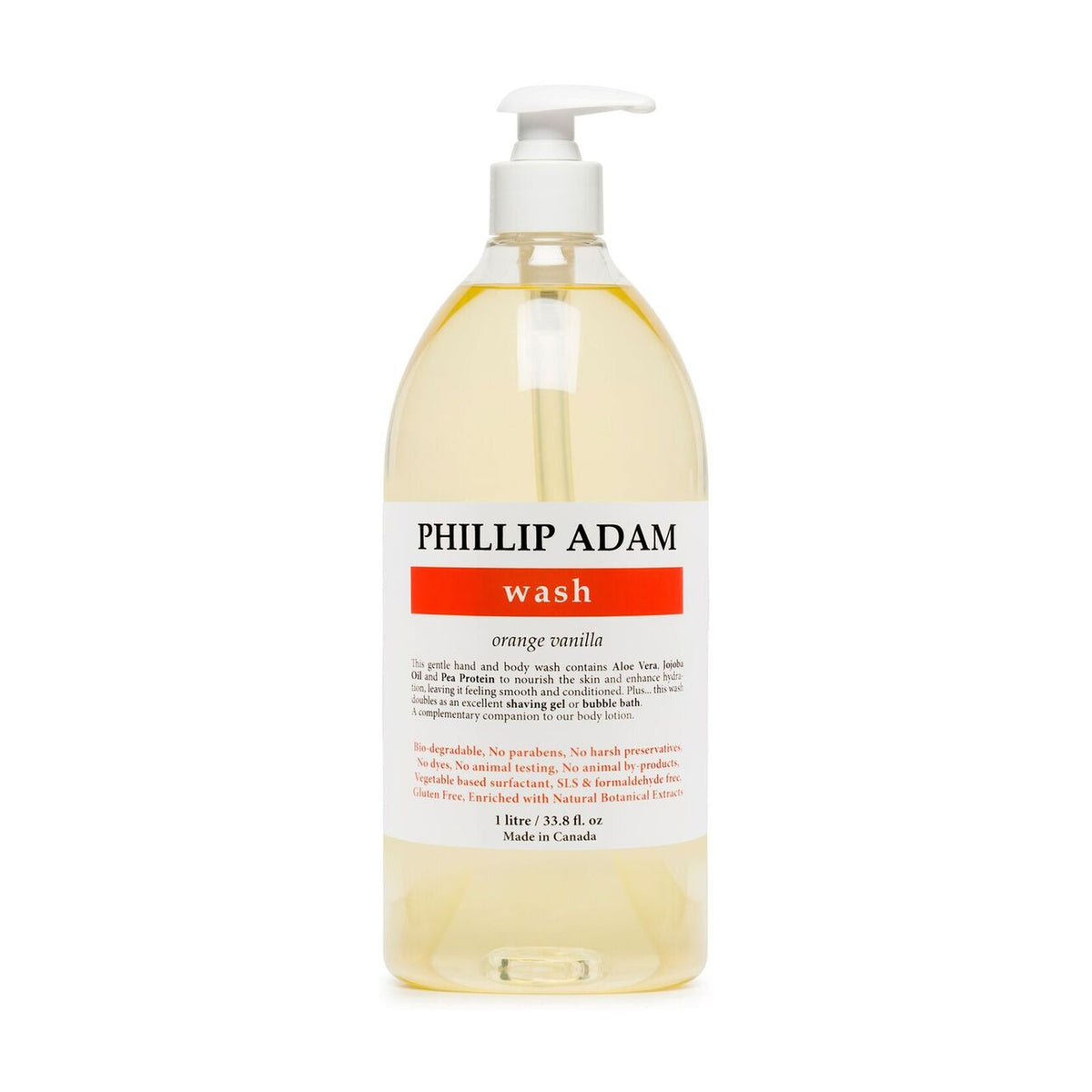 Phillip Adam Hand and Body Wash with Aloe, Jojoba and Pea Protein, 6 Scents, 60ml, 400ml or 1L - Orange Vanilla / 1L