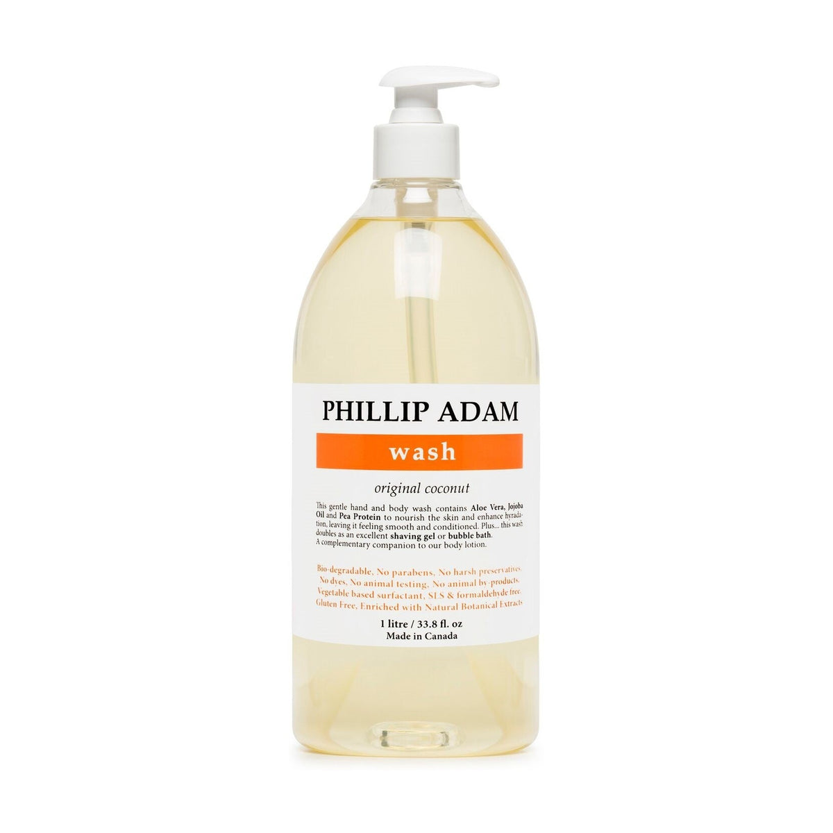 Phillip Adam Hand and Body Wash with Aloe, Jojoba and Pea Protein, 6 Scents, 60ml, 400ml or 1L - Coconut / 1L