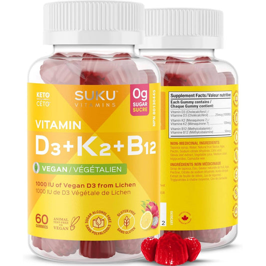 60 Gummies Dragonfruit and Lemon | SUKU Vitamins Vitamin D3 Plus K2 Plus B12