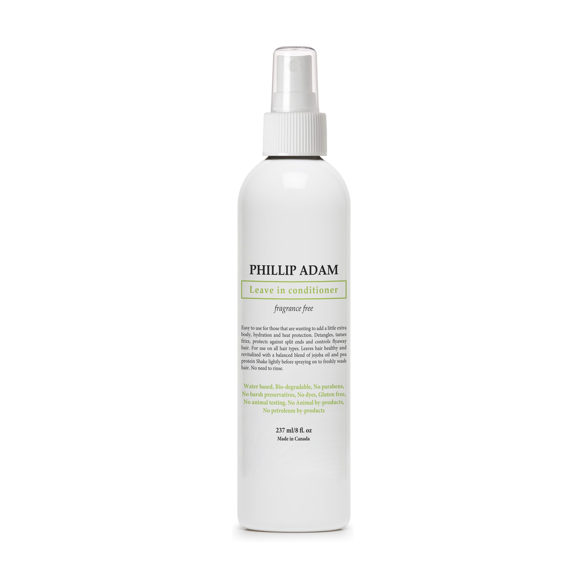 Phillip Adam Leave-In Conditioner Spray with Jojoba and Pea Protein, Detangler, Apple, Orange Vanilla or Fragrance Free, 237ml - Fragrance Free
