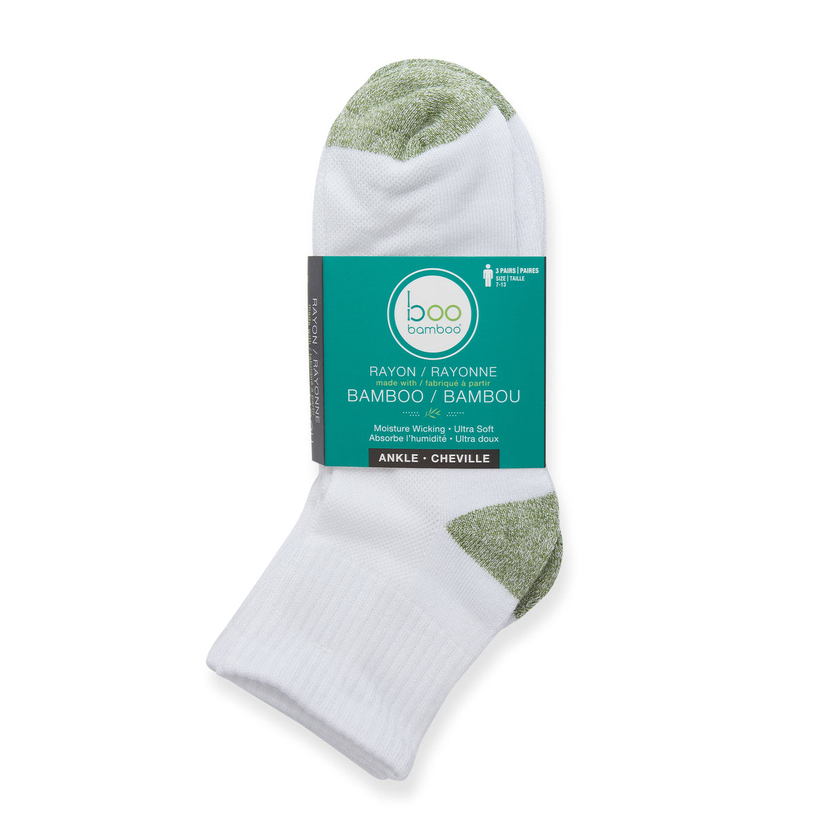 Boo Bamboo Ankle Socks Men 7-13 White & Green