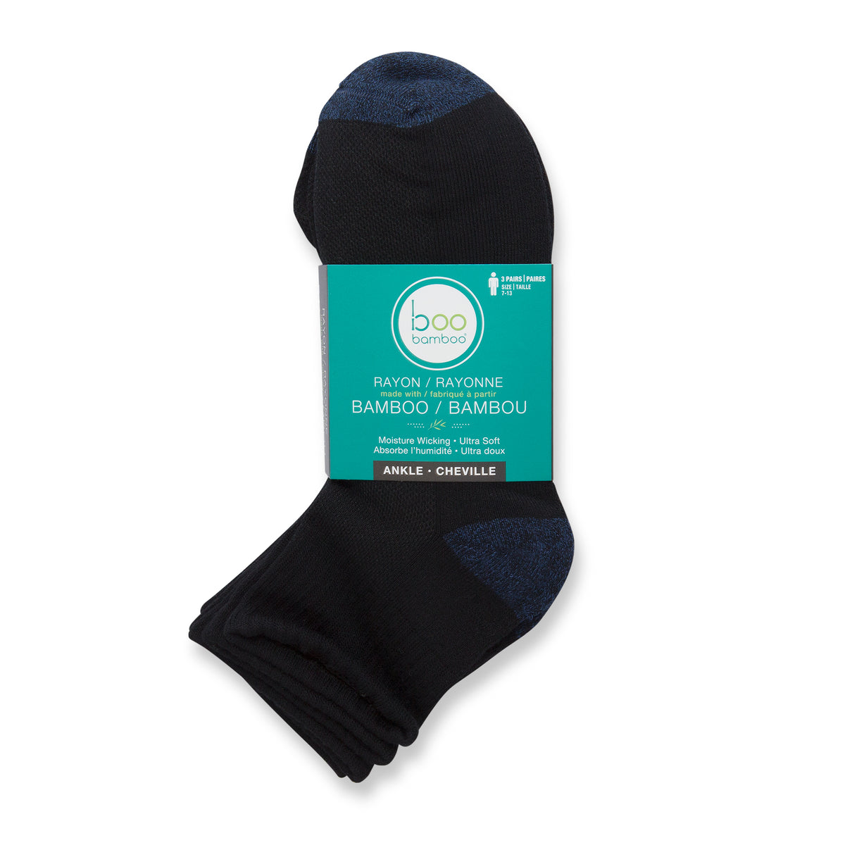 Boo Bamboo Ankle Socks Men 7-13 Black & Navy