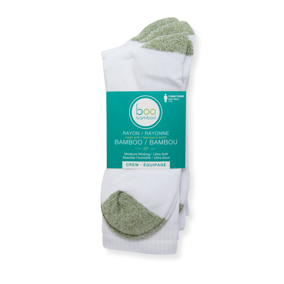 Boo Bamboo Crew Socks Men 7-13 White & Green