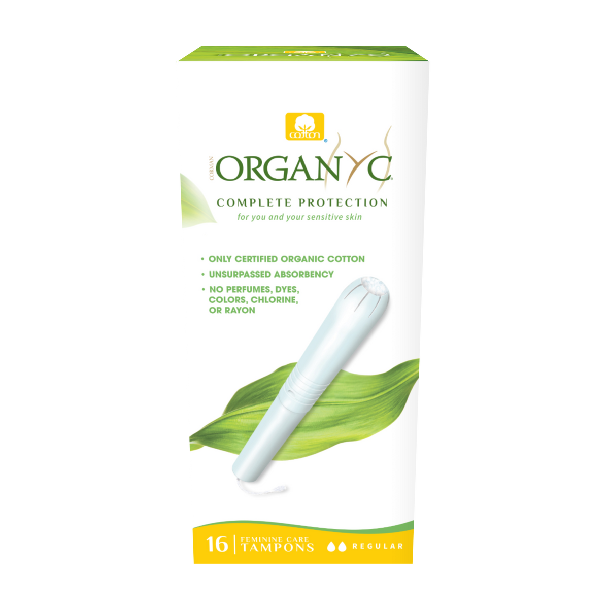 Organyc Organic Cotton Tampons, Non-Applicator, Cardboard or Compact Applicator, Regular, Super or Super Plus, 16 Tampons - Cardboard Applicator / Regular