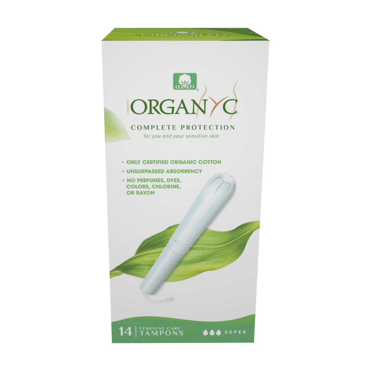 Organyc Organic Cotton Tampons, Non-Applicator, Cardboard or Compact Applicator, Regular, Super or Super Plus, 16 Tampons - Cardboard Applicator / Super