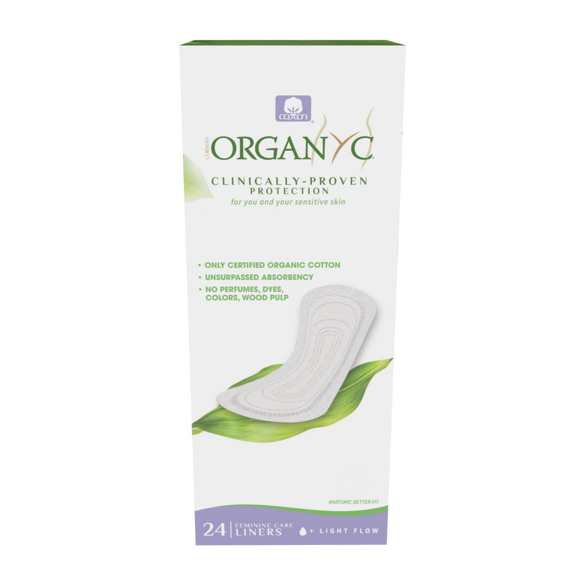 Organyc Organic Cotton Panty Liners, Flat, Folded, Maxi or 2-in-1 Personal Fit, 20 to 24 Liners - Flat, Light Flow, 24 Liners