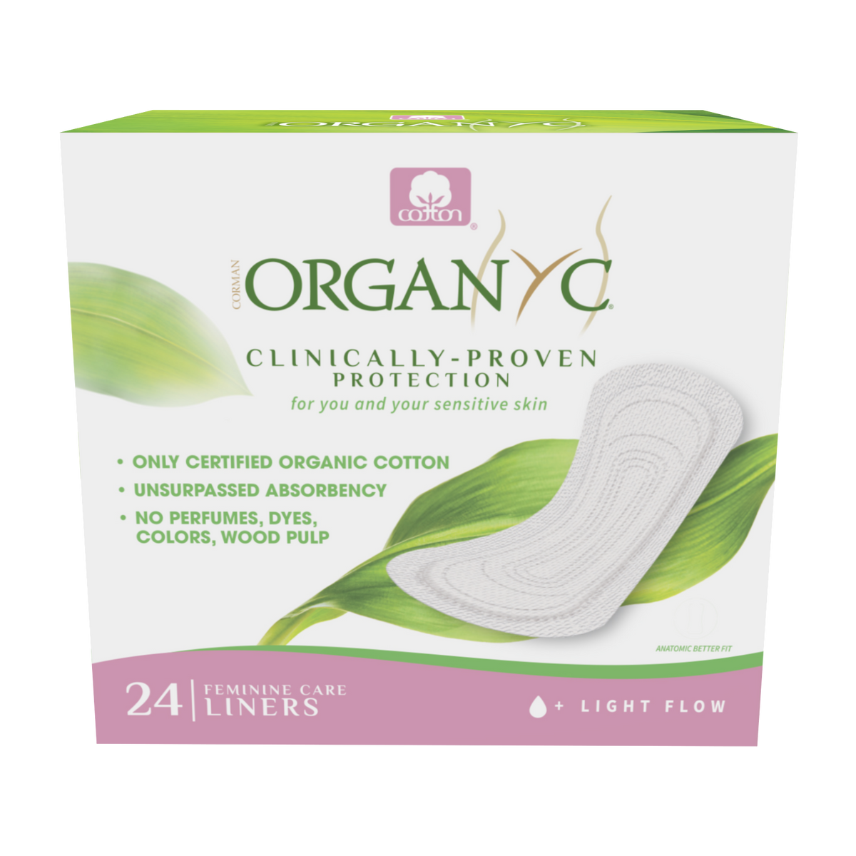 Organyc Organic Cotton Panty Liners, Flat, Folded, Maxi or 2-in-1 Personal Fit, 20 to 24 Liners - Folded, Light Flow, 24 Liners