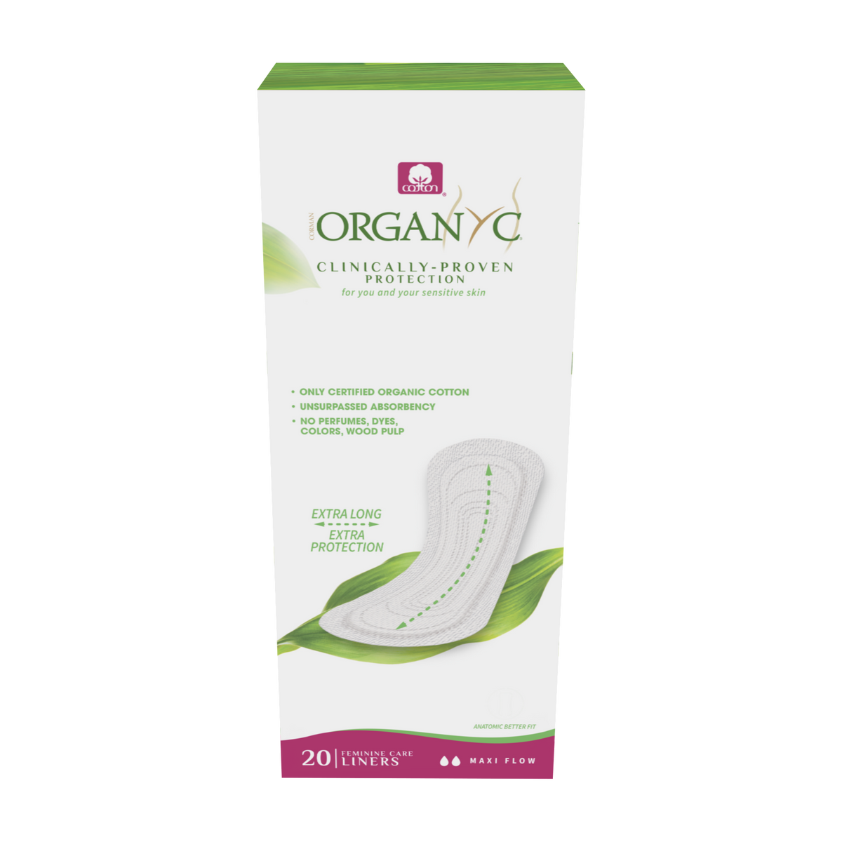 Organyc Organic Cotton Panty Liners, Flat, Folded, Maxi or 2-in-1 Personal Fit, 20 to 24 Liners - Flat Maxi, 20 Liners