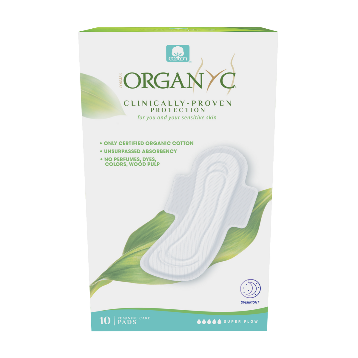 Organyc Organic Cotton Pads with Wings, Moderate, Heavy or Overnight Flow, 7 to 10 Pads - Heavy Flow, 10 Pads