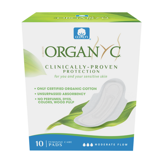 Organyc Organic Cotton Pads with Wings, Moderate, Heavy or Overnight Flow, 7 to 10 Pads - Moderate Flow, 10 Pads