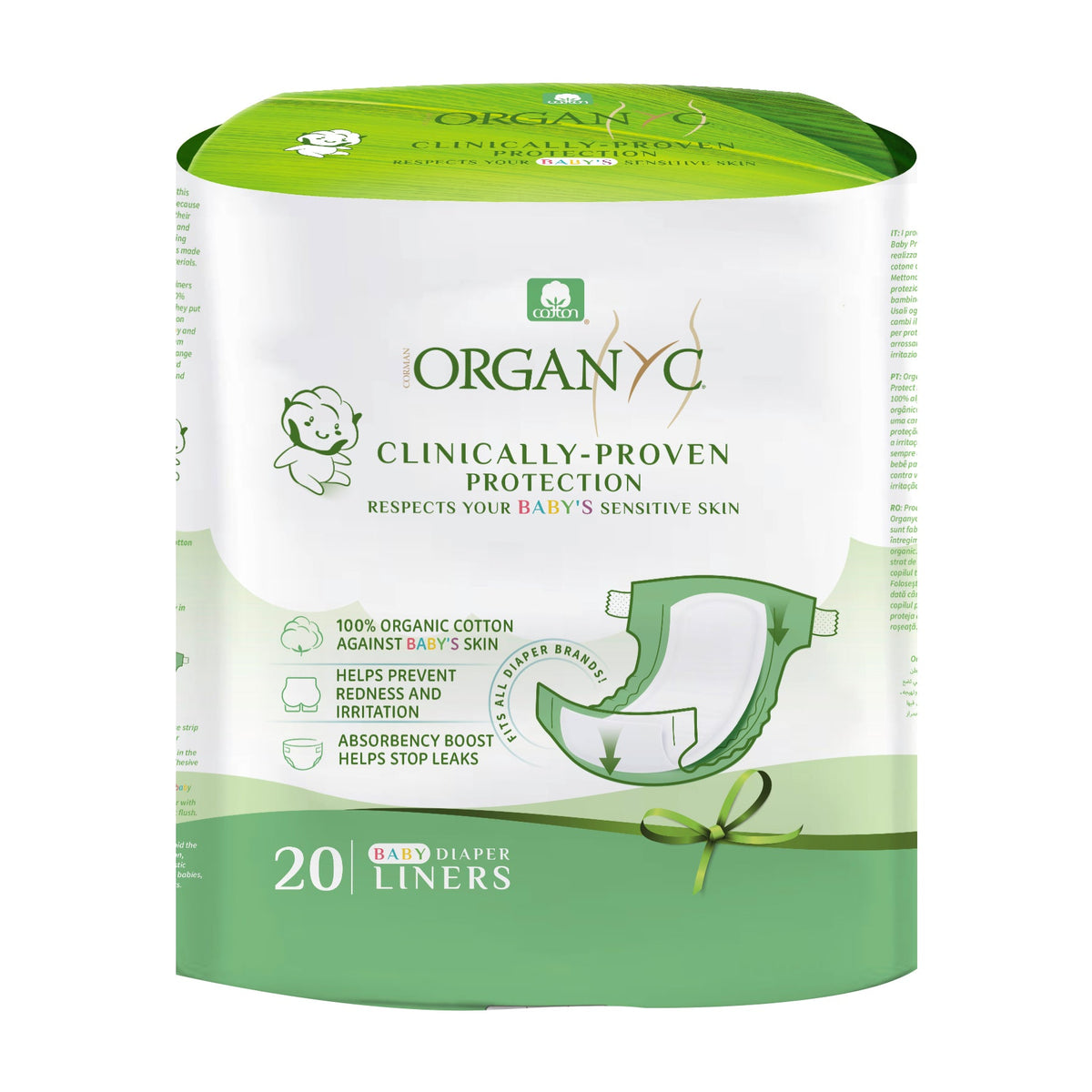 Organyc Organic Cotton Diaper Liners, Extra Absorbency for Any Diaper, 20 Liners