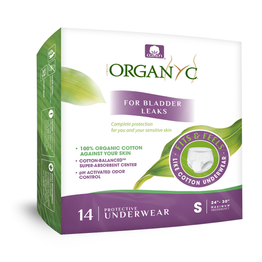Organyc Protective Underwear with Organic Cotton for Bladder Leaks, Small, Medium, Large or X-Large - Small, 14