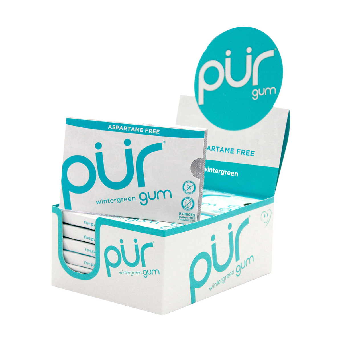 PUR Aspartame-Free Chewing Gum, Sweetened with 100% Xylitol, Sugar-Free, 8 Flavours, Case of 12 Bags (55 pc) or 12 Packs (9 pc) - Wintergreen / Case of 12 Packs (9 Pieces Each)
