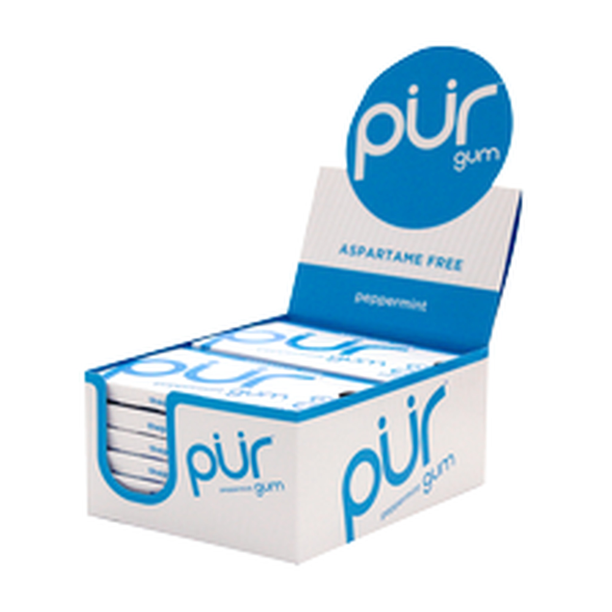 PUR Aspartame-Free Chewing Gum, Sweetened with 100% Xylitol, Sugar-Free, 8 Flavours, Case of 12 Bags (55 pc) or 12 Packs (9 pc) - Peppermint / Case of 12 Packs (9 Pieces Each)