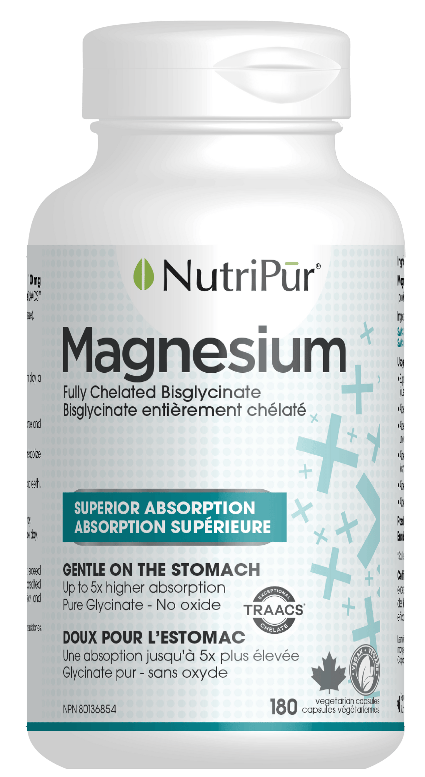 180 Vegetable Capsules | Nutripur Magnesium Bisglycinate Superior 180 Vegetable Capsules