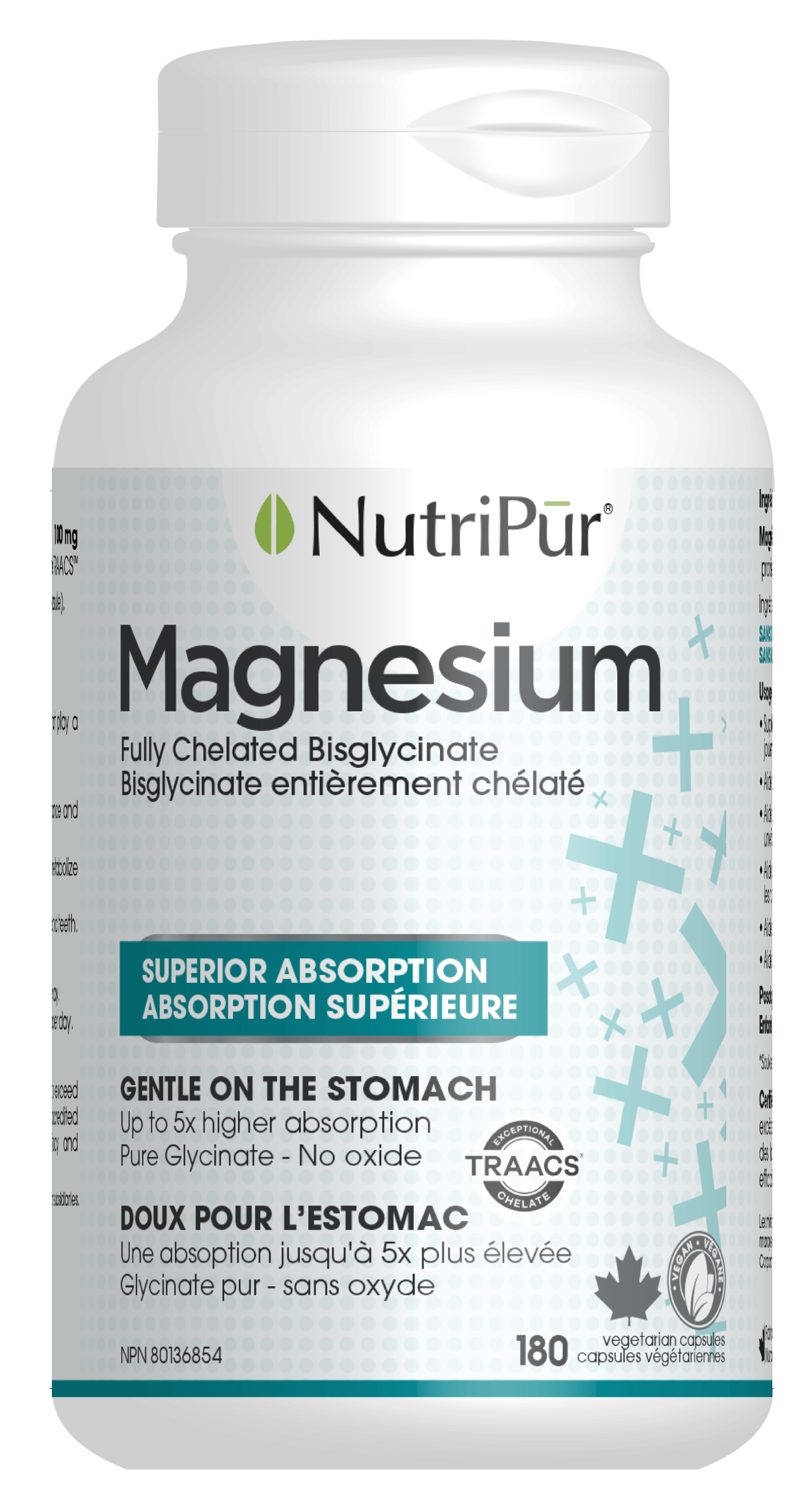 180 Vegetable Capsules | Nutripur Magnesium Bisglycinate Superior 180 Vegetable Capsules