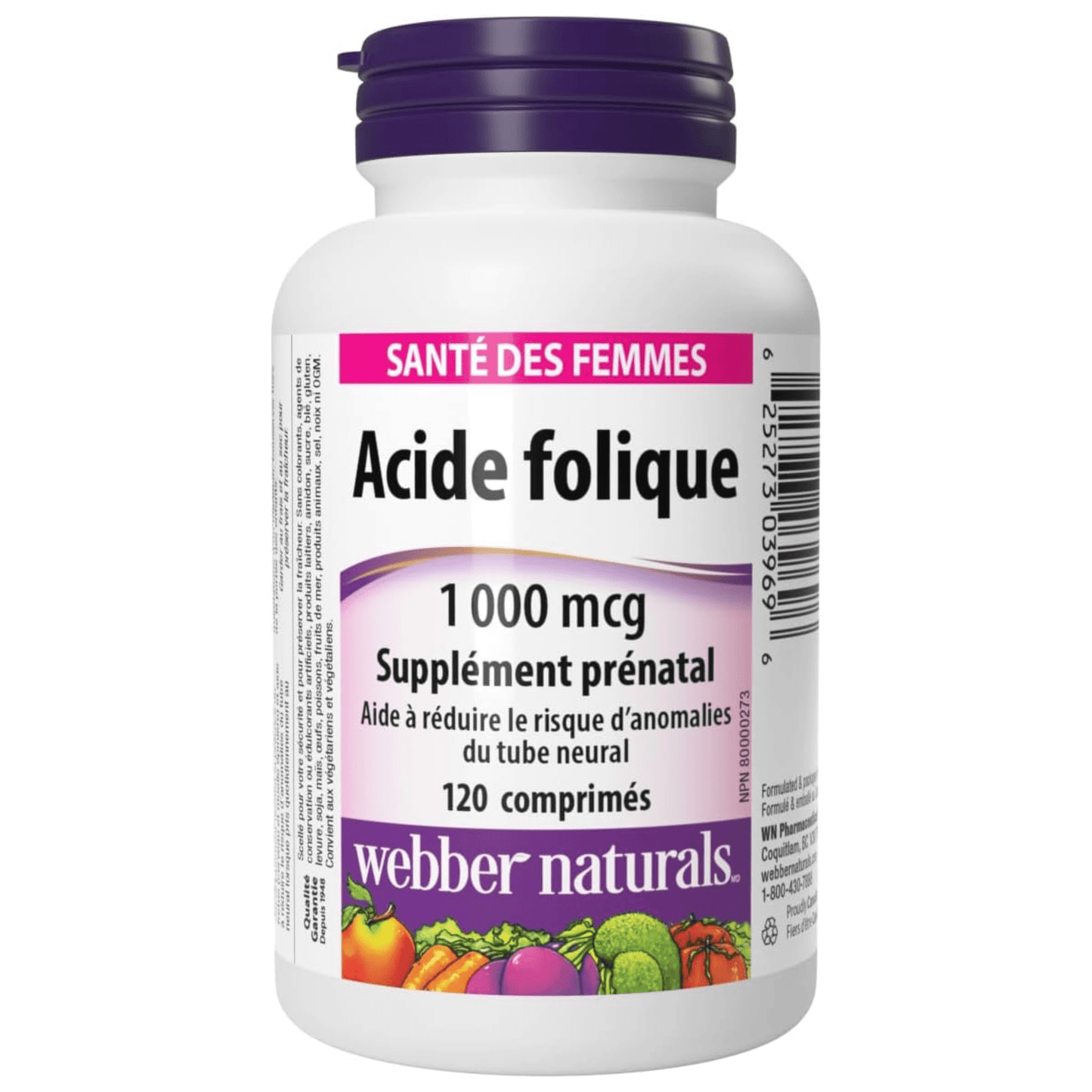120 Tablets | Webber Naturals Folic Acid 1000 mcg