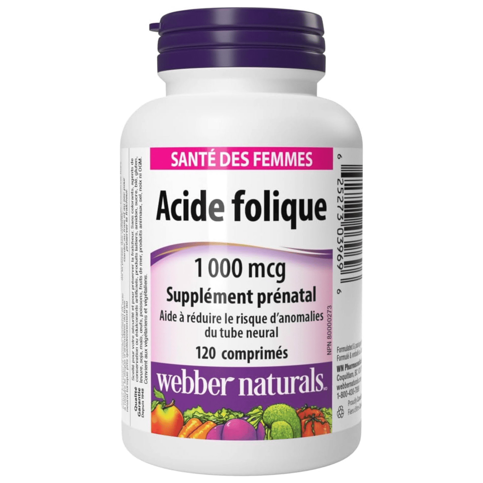 120 Tablets | Webber Naturals Folic Acid 1000 mcg